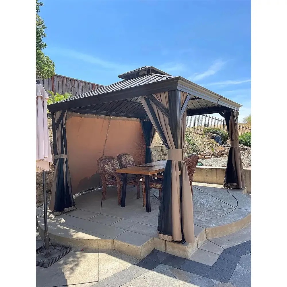 Hardtop Gazebo Brown with Drainage Gutters