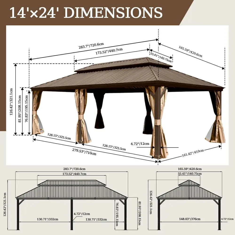 Hardtop Gazebo Brown with Drainage Gutters
