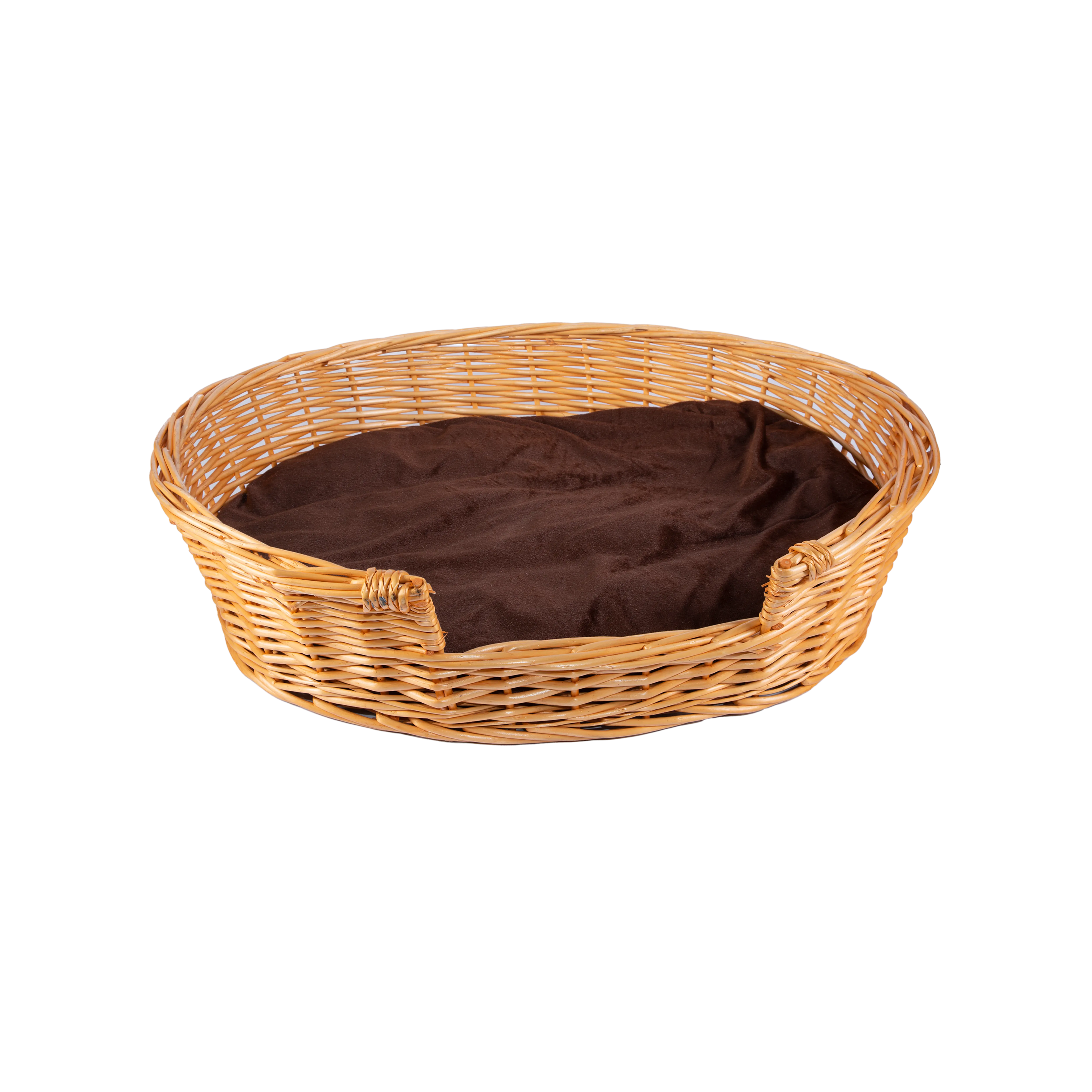 Light Steamed Oval Low Entry Wicker Dog Bed with Cushion