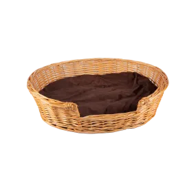 Light Steamed Oval Low Entry Wicker Dog Bed with Cushion