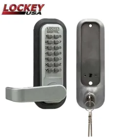 Lockey - 2835 - Mechanical Keypad - Keyless Lock - Lever Set - Passage - w/ Key Override - Satin Chrome