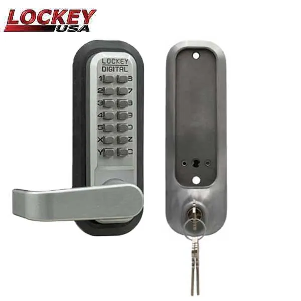 Lockey - 2835 - Mechanical Keypad - Keyless Lock - Lever Set - Passage - w/ Key Override - Satin Chrome