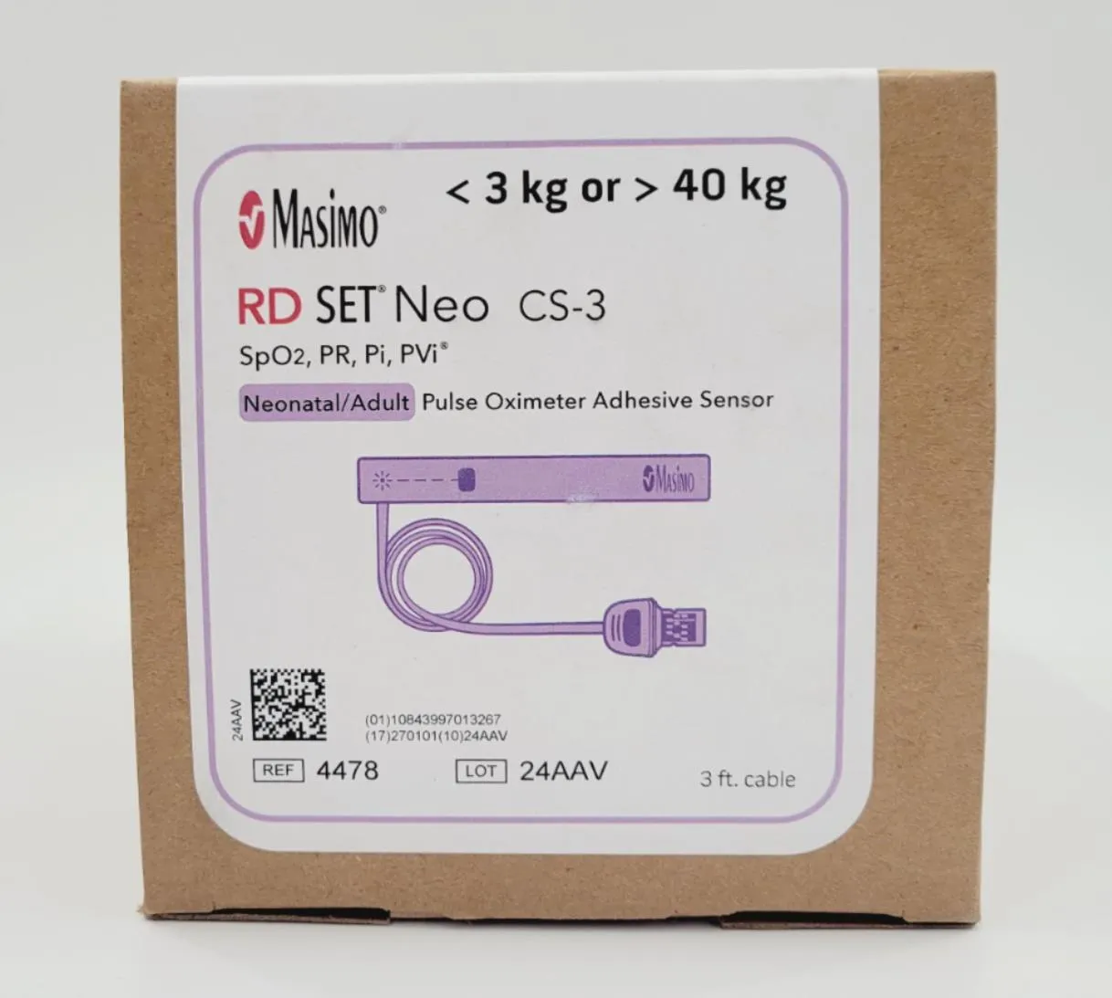 Masimo 4478 Neo CS-3 Bx/20 Neonatal Adult Oximeter Adhesive Sensor New