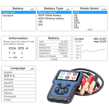 multi-function battery diagnostic instrument vehicle information
