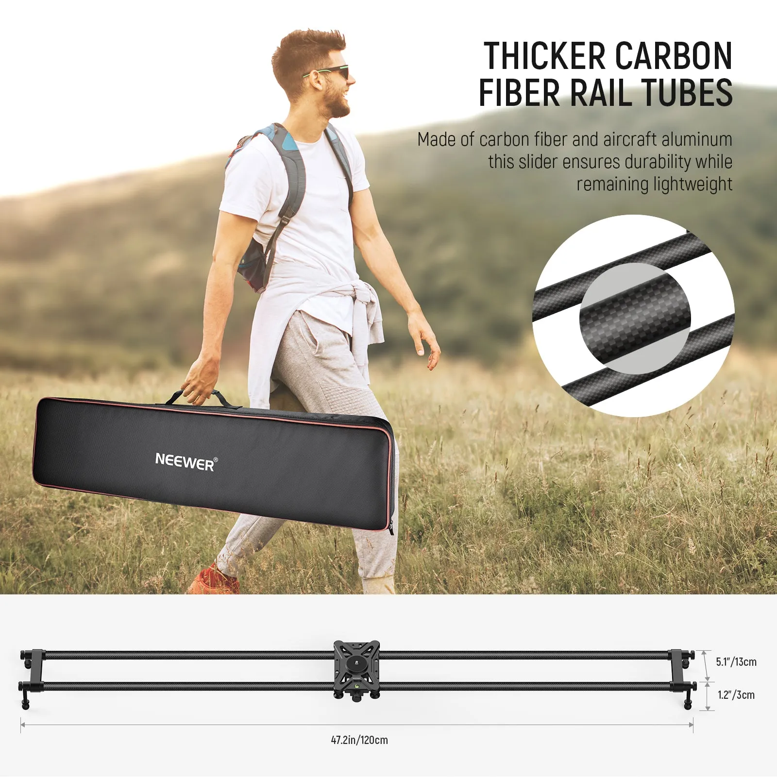 NEEWER CS120CM 47.2in/120cm Carbon Fiber Camera Slider