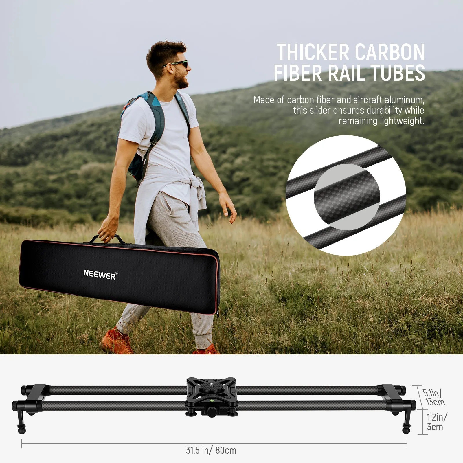 NEEWER CS80CM 31.5in/80cm Carbon Fiber Camera Slider