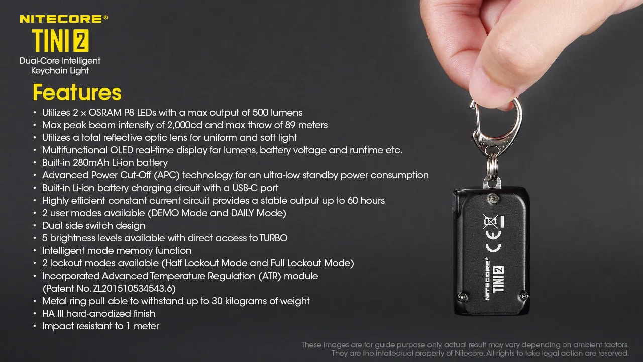 NITECORE 500 LUMENS DUAL-CORE INTELLIGENT KEYCHAIN LIGHT (TINI2)