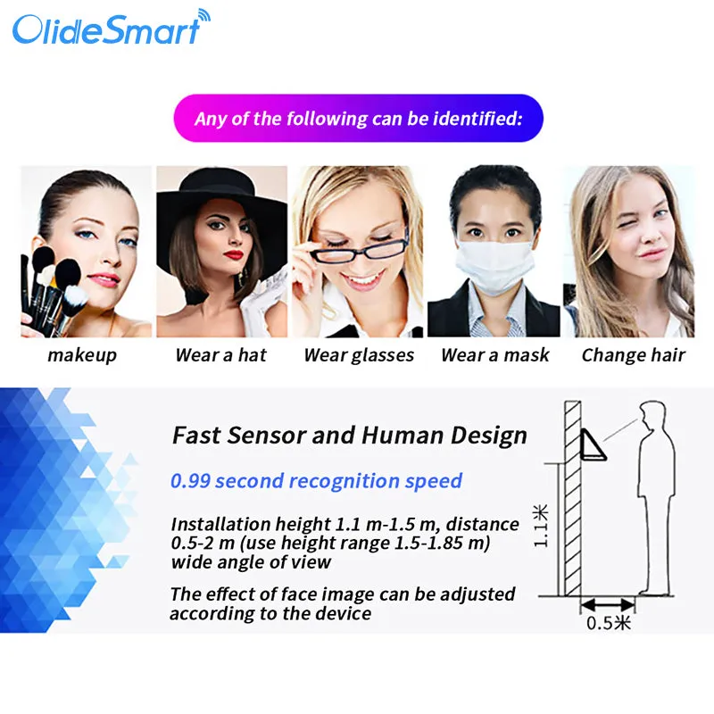 Olidesmart Dynamic Face Recognition Attendance Machine Security Office/Home