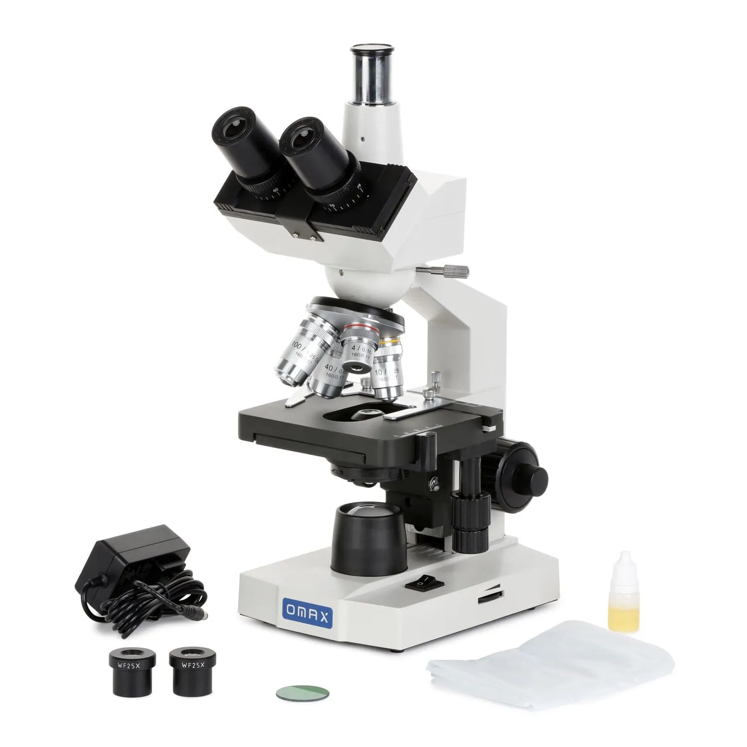 OMAX M83EZ Series Trinocular Compound Microscope 40X-2500X Magnification LED Lab with Double Layer Mechanical Stage