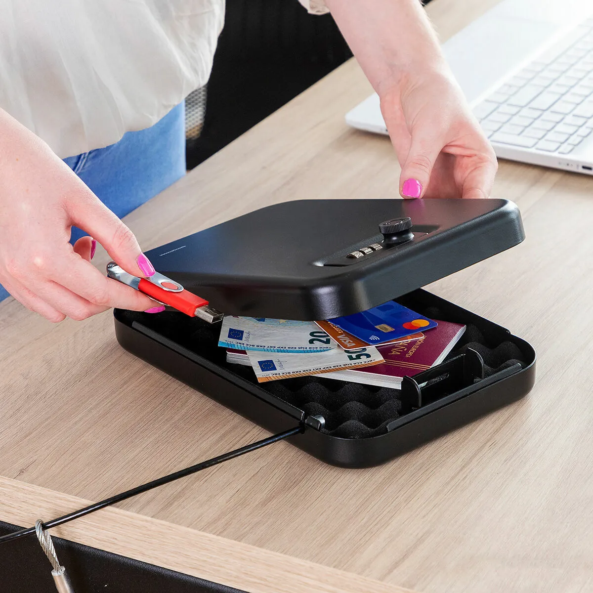 Portable Safe Box with Security Cable