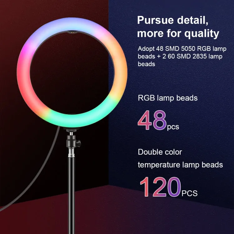 PULUZ 10.2 inch 26cm Marquee LED RGBWW Selfie Beauty Light    1.1m Tripod Mount 168 LED Dual-color Temperature Dimmable Ring Vlogging Photography Video Lights with Cold Shoe Tripod Ball Head & Remote Control & Phone Clamp