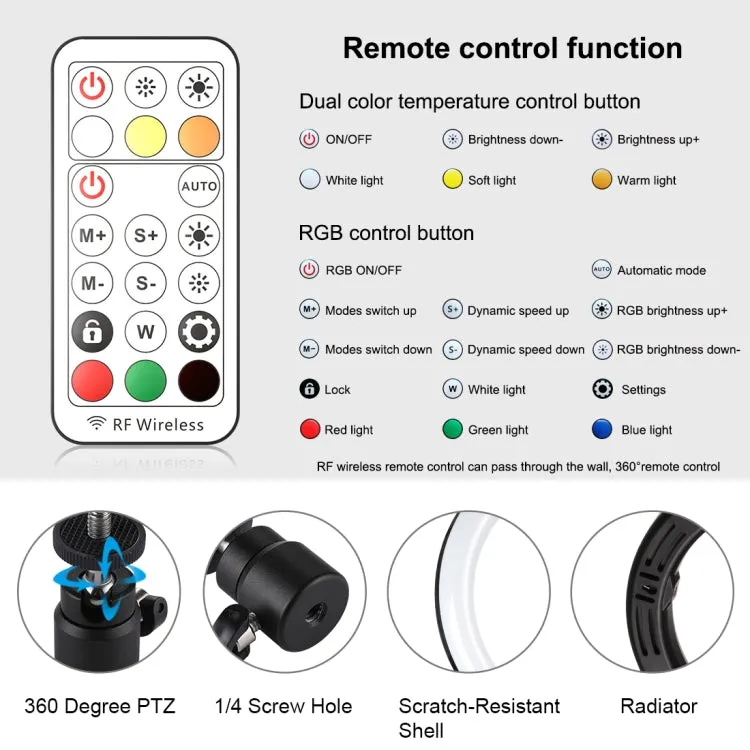 PULUZ 10.2 inch 26cm Marquee LED RGBWW Selfie Beauty Light    1.1m Tripod Mount 168 LED Dual-color Temperature Dimmable Ring Vlogging Photography Video Lights with Cold Shoe Tripod Ball Head & Remote Control & Phone Clamp