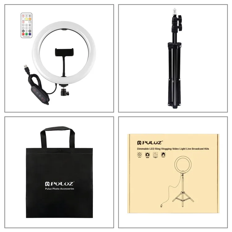 PULUZ 10.2 inch 26cm Marquee LED RGBWW Selfie Beauty Light    1.1m Tripod Mount 168 LED Dual-color Temperature Dimmable Ring Vlogging Photography Video Lights with Cold Shoe Tripod Ball Head & Remote Control & Phone Clamp