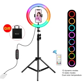 PULUZ 10.2 inch 26cm Marquee LED RGBWW Selfie Beauty Light    1.1m Tripod Mount 168 LED Dual-color Temperature Dimmable Ring Vlogging Photography Video Lights with Cold Shoe Tripod Ball Head & Remote Control & Phone Clamp