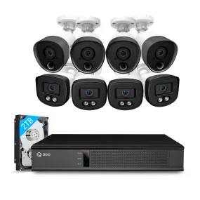 Qsee 5MP 2TB Wired DVR System with 4 PIR Infrared Cameras and 4 Analog Bullet Cameras Featuring Color Night Vision