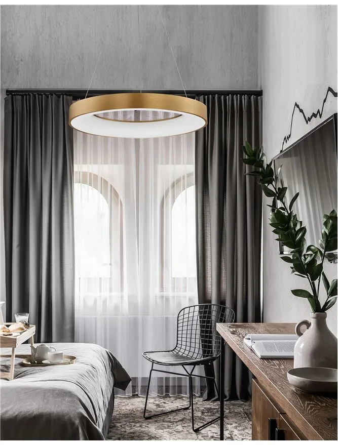 RAN Brushed Gold Aluminium & Acrylic Dimmable Warm Light Ring Pendant Large - ID 10419