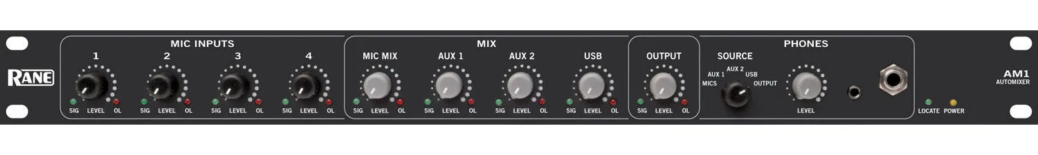 Rane AM1 Automixer w/four gain-sharing XLR Mic-Phantom-Wireless Inputs