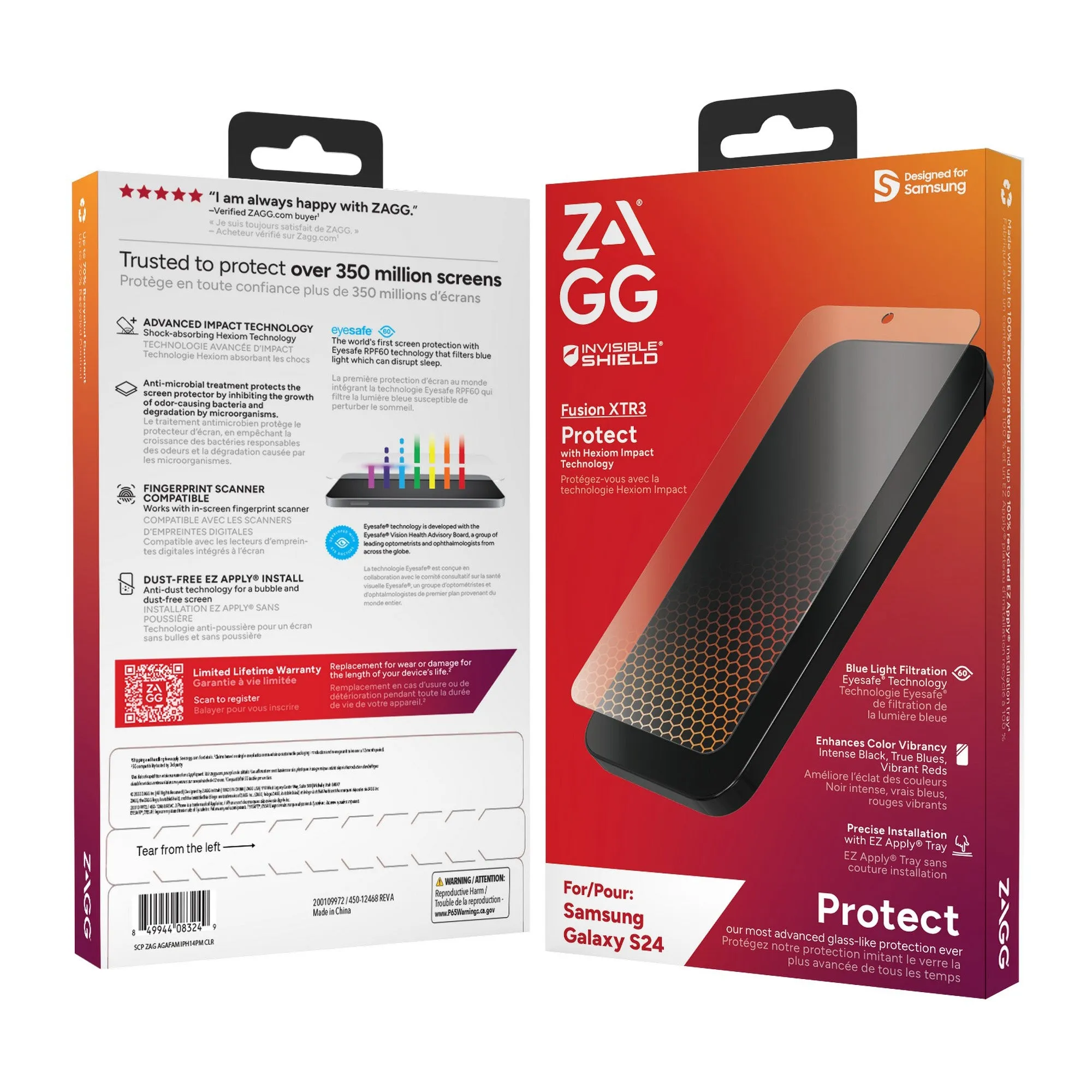 Samsung Galaxy S24 5G ZAGG InvisibleShield Fusion XTR3 Screen Protector - 15-12395
