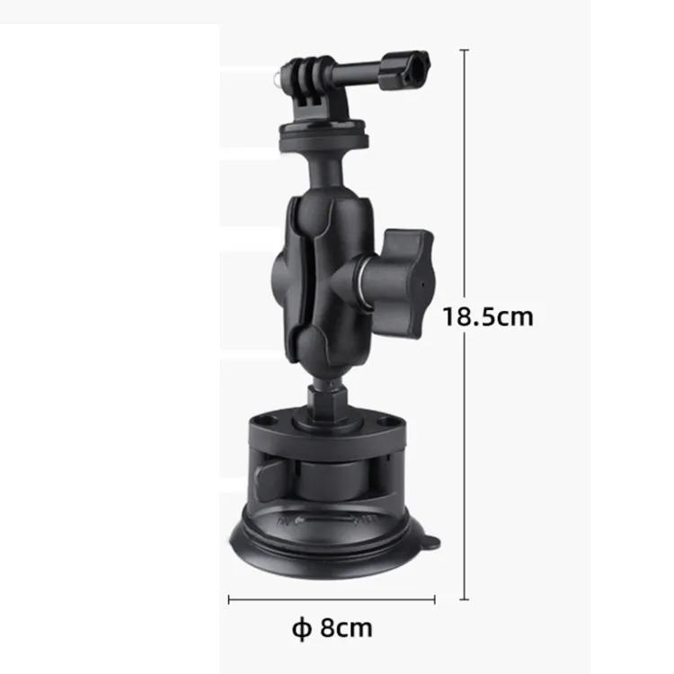 Single Suction Cup Mount Holder with Tripod Adapter & Steel Tether & Safety Buckle (Black)