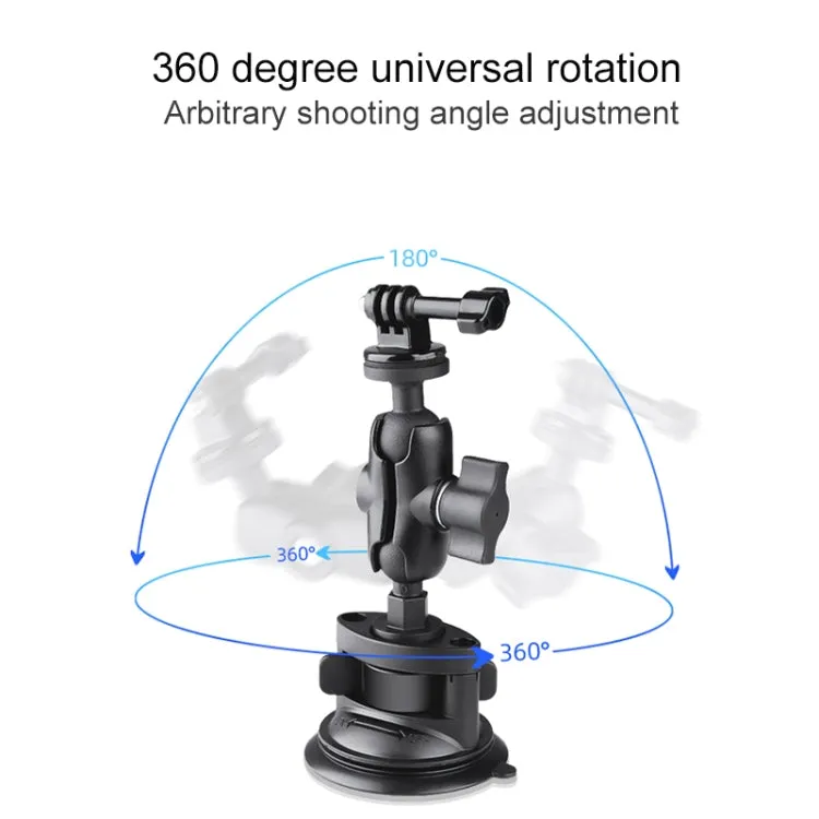 Single Suction Cup Mount Holder with Tripod Adapter & Steel Tether & Safety Buckle (Black)