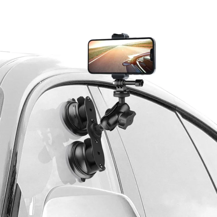 Single Suction Cup Mount Holder with Tripod Adapter & Steel Tether & Safety Buckle (Black)