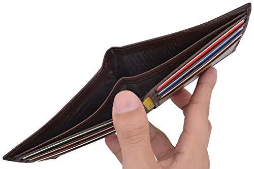 Slim Men's Wallet Thin Bifold Leather RFID Blocking Minimalist Front Pocket Mens Brown Wallet Cazoro RFID611292