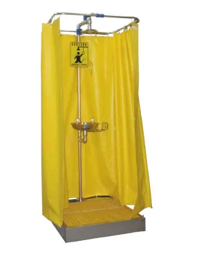 Spilldoc Curtain Booth Type Emergency Shower & Eyewash Station with waste water containment sink SDCBSE304
