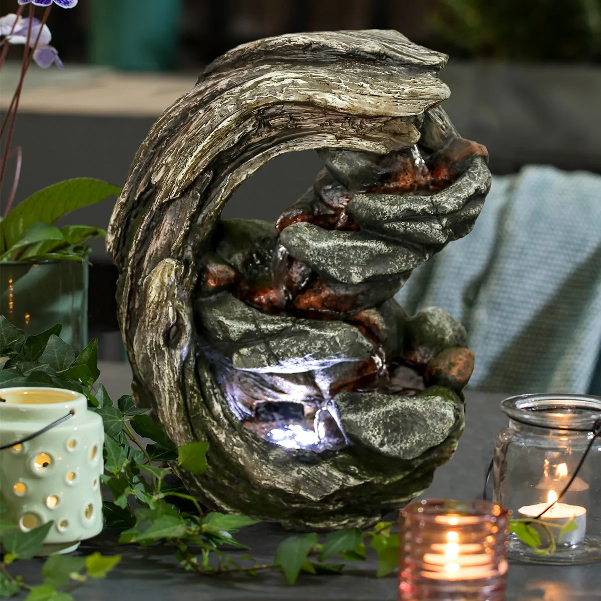 Stone Waterfall Fountain With 4 Wt Leds