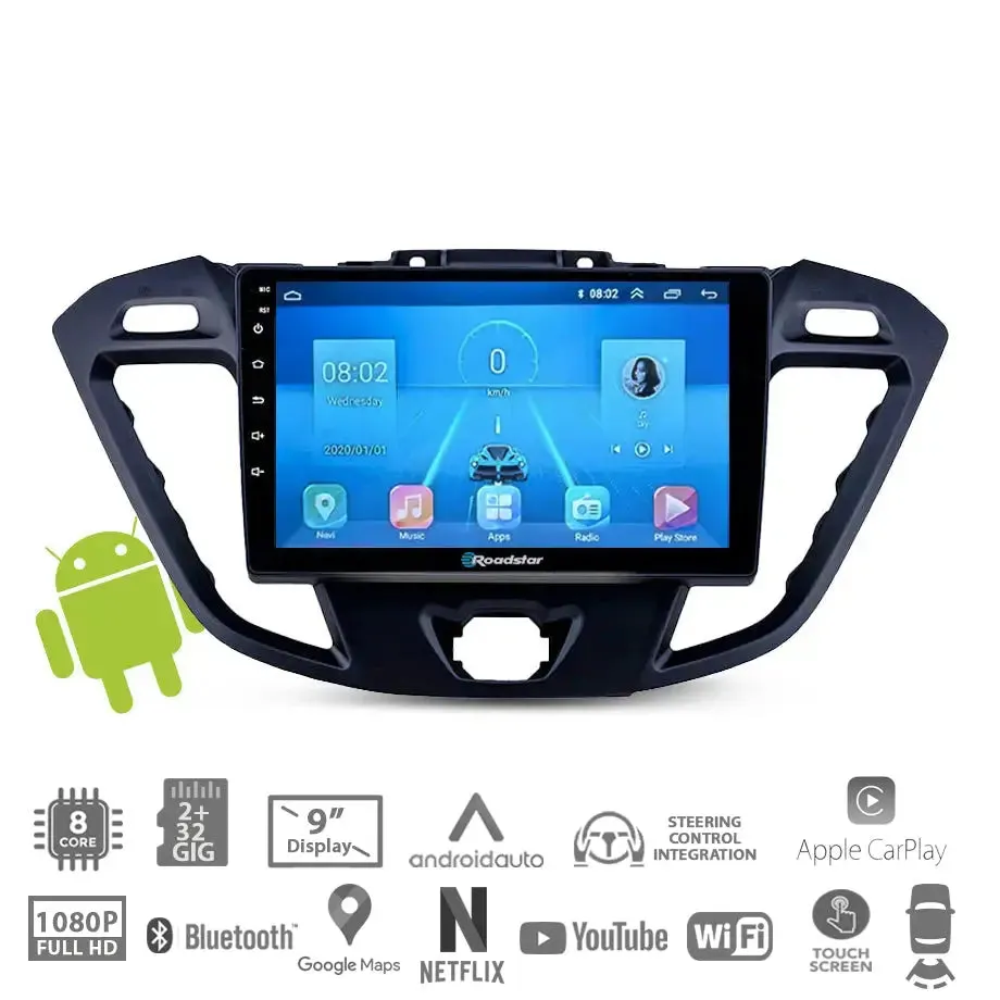 Suitable To Fit Ford Transit / Tourneo (13-17) - 9 Inch Roadstar Android Entertainment & GPS System