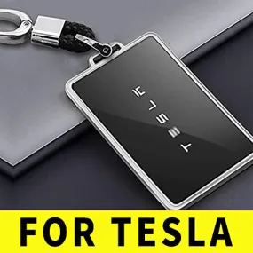 TPU Key Card Holder Case Compatible with Tesla Model 3, Key Protector Cover Accessories Including Key Chain, Silver