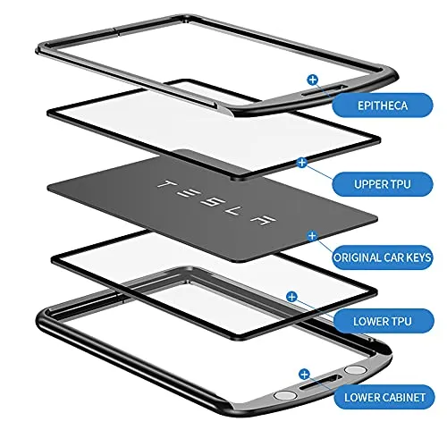 TPU Key Card Holder Case Compatible with Tesla Model 3, Key Protector Cover Accessories Including Key Chain, Silver