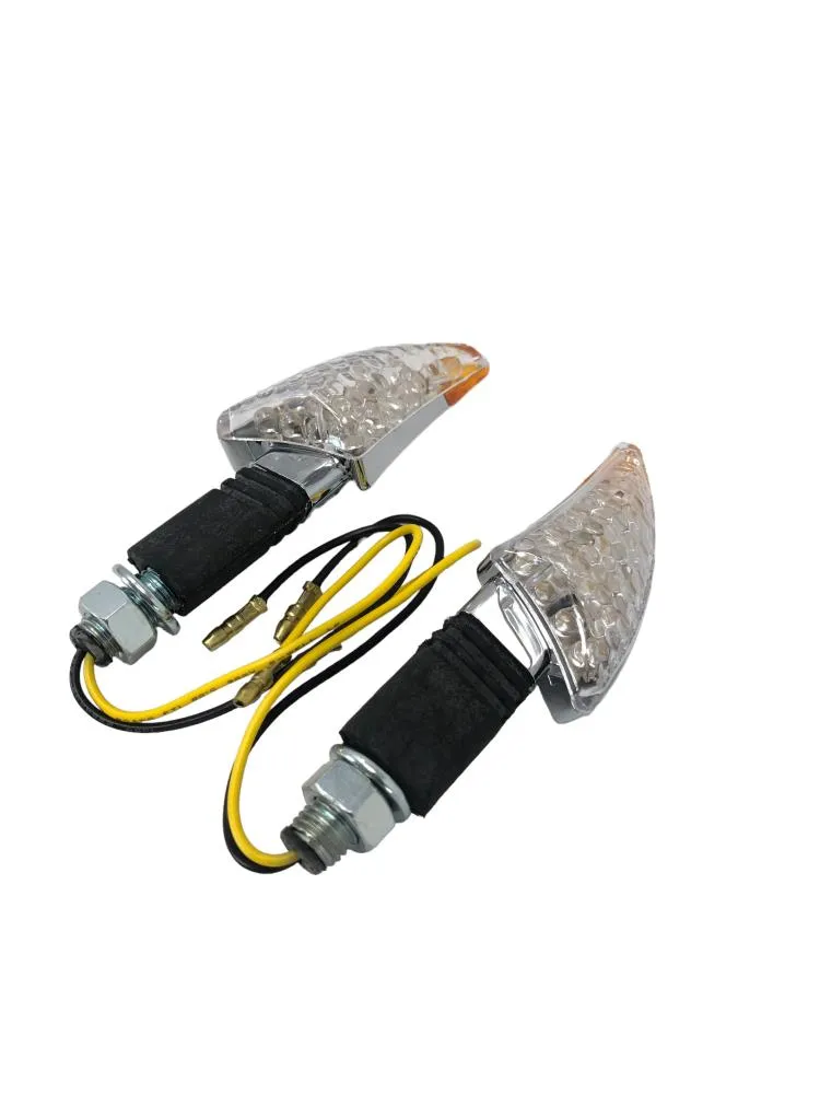 Turn Signal Set Shark Fin LED, Long Stem - Chrome - Highway Hawk H68-9291
