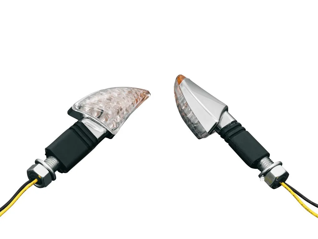 Turn Signal Set Shark Fin LED, Long Stem - Chrome - Highway Hawk H68-9291