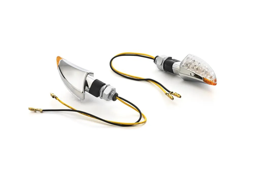 Turn Signal Set Shark Fin LED, Short Stem - Chrome - Highway Hawk H68-9290