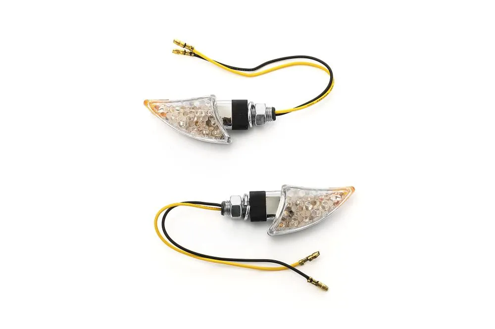 Turn Signal Set Shark Fin LED, Short Stem - Chrome - Highway Hawk H68-9290