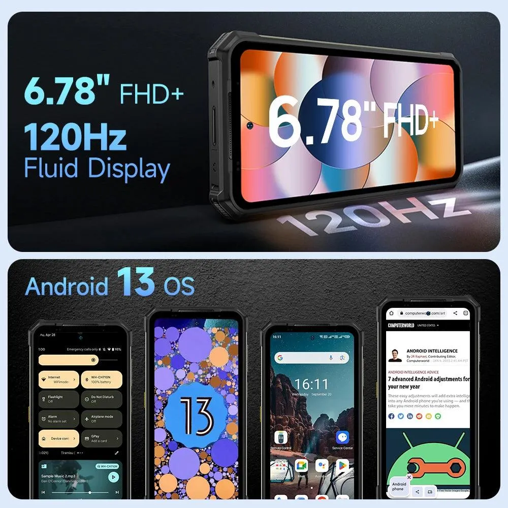 Ulefone Armor 24 Extreme Rugged Phone with 22000mAh Battery, 24GB RAM, 256GB Storage, 6.78" 120Hz Display, and Dual 64MP Night Vision Cameras