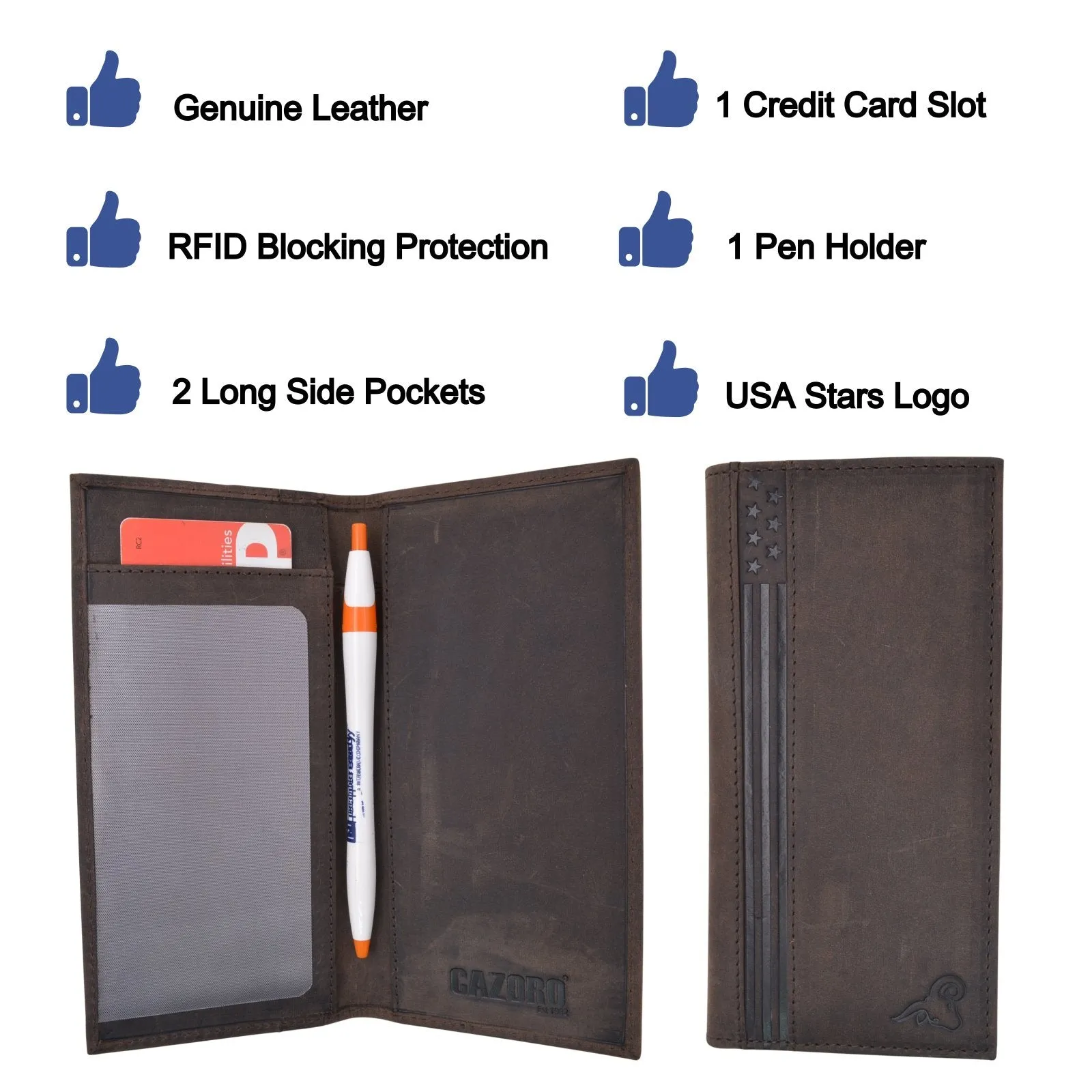 USA Genuine Leather Checkbook Cover For Men & Women Checkbook Holder Wallet RFID Blocking RFID61156HU