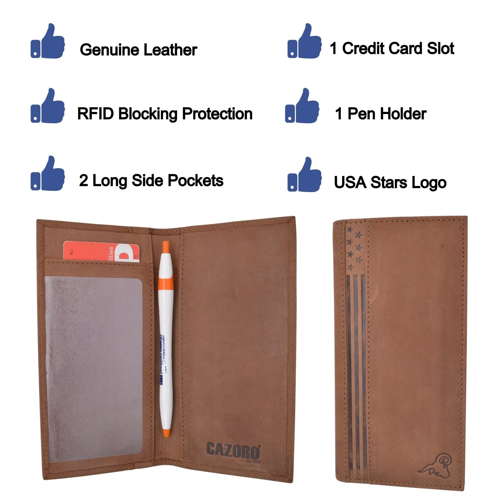 USA Genuine Leather Checkbook Cover For Men & Women Checkbook Holder Wallet RFID Blocking RFID61156HU