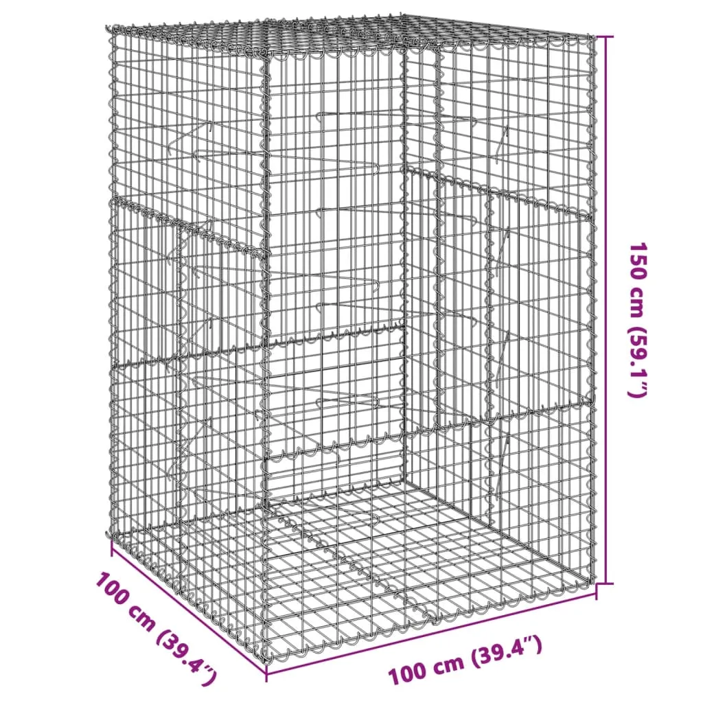 vidaXL Gabion Basket with Cover 100x100x150 cm Galvanised Iron