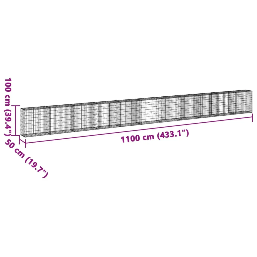 vidaXL Gabion Basket with Cover 1100x50x100 cm Galvanised Iron