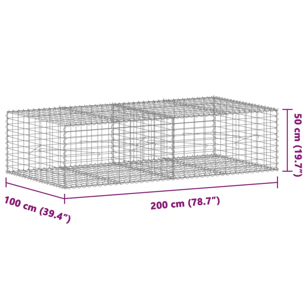 vidaXL Gabion Basket with Cover 200x100x50 cm Galvanised Iron