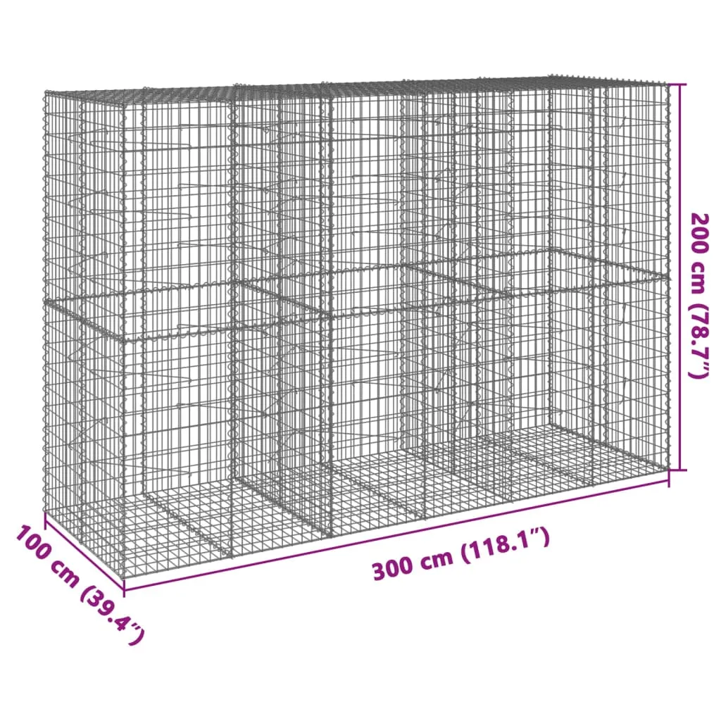 vidaXL Gabion Basket with Cover 300x100x200 cm Galvanised Iron