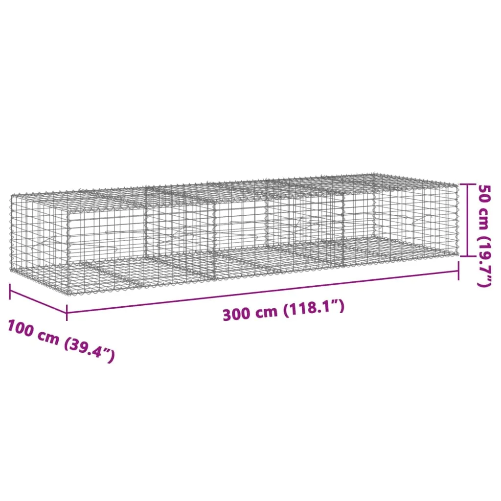 vidaXL Gabion Basket with Cover 300x100x50 cm Galvanised Iron