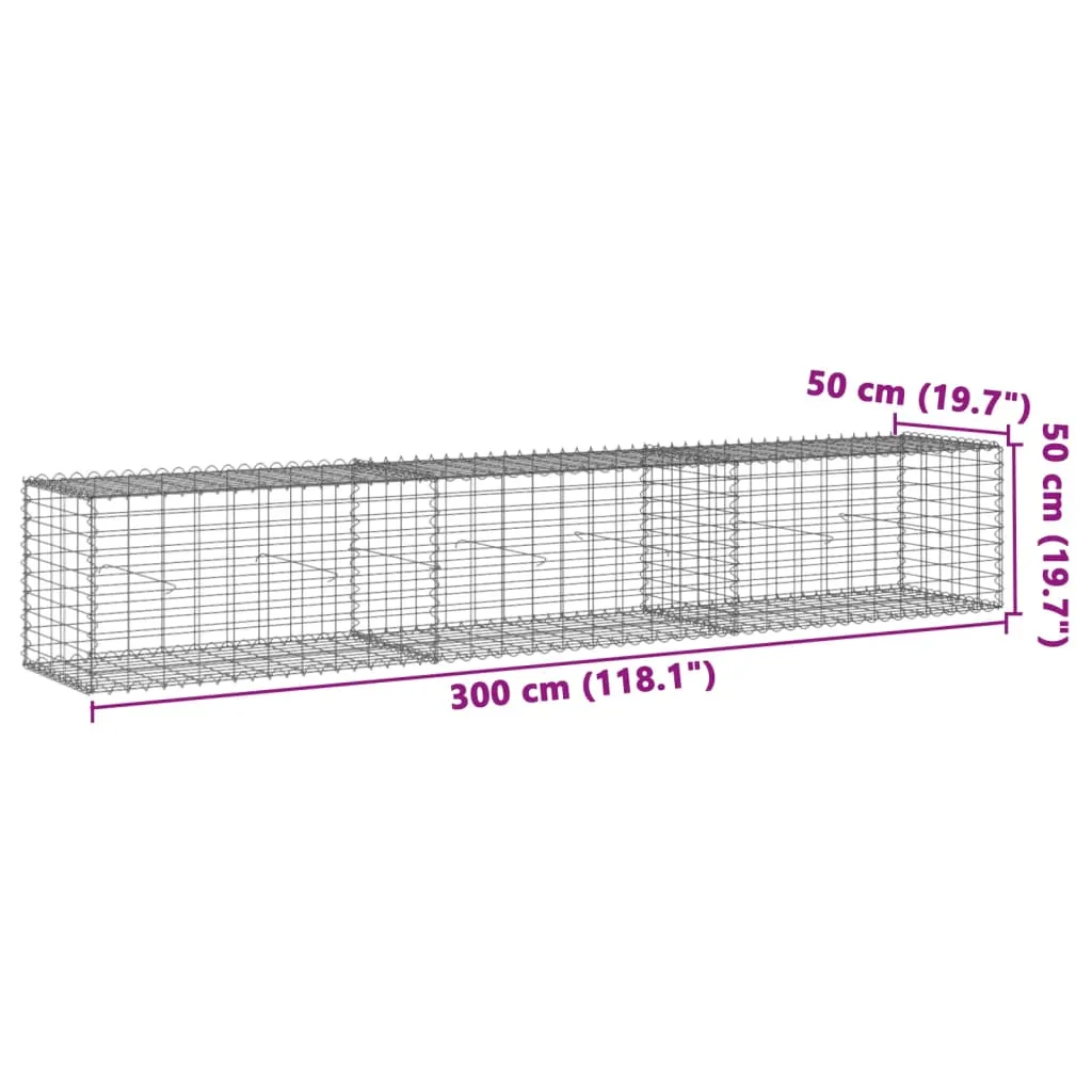 vidaXL Gabion Basket with Cover 300x50x50 cm Galvanised Iron