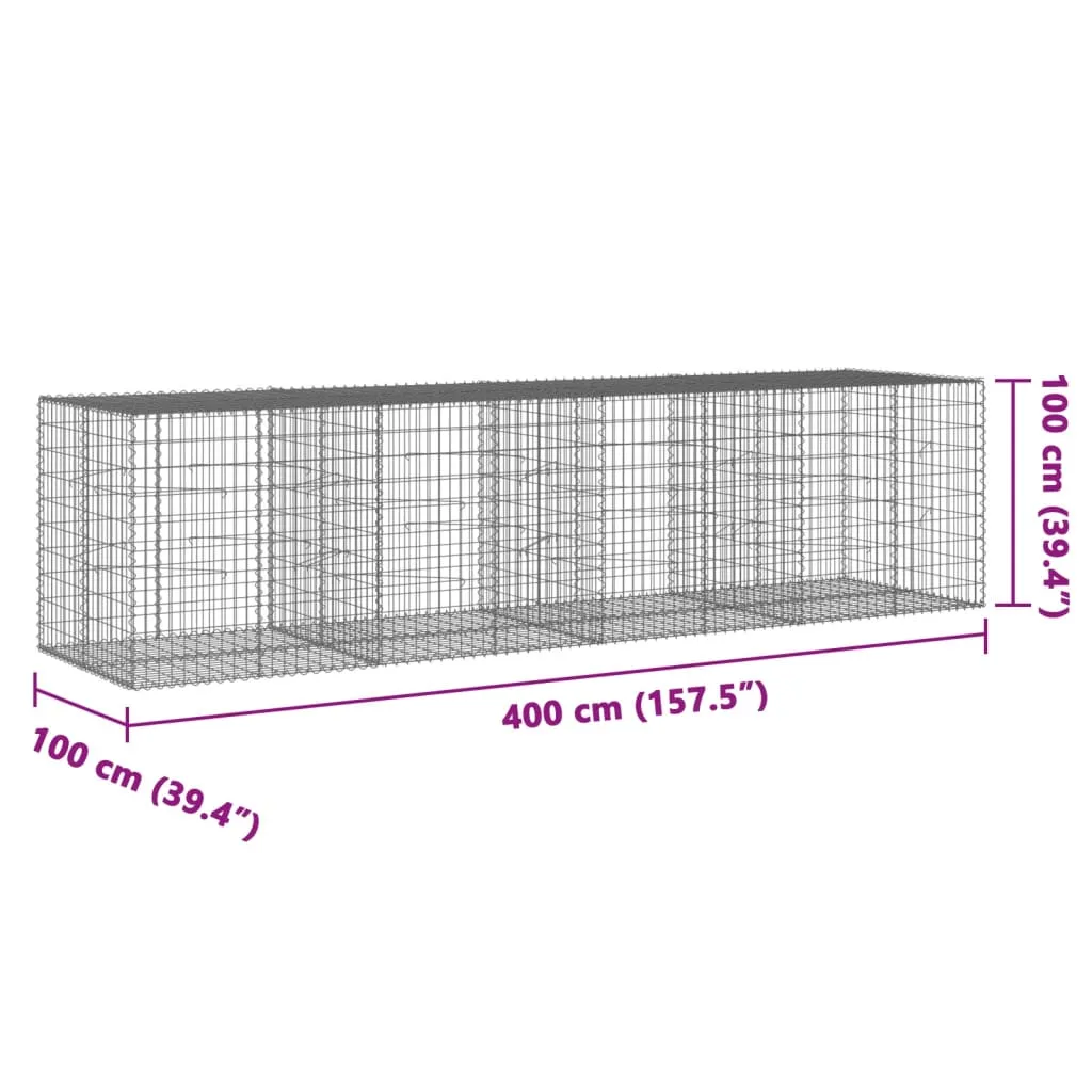 vidaXL Gabion Basket with Cover 400x100x100 cm Galvanised Iron