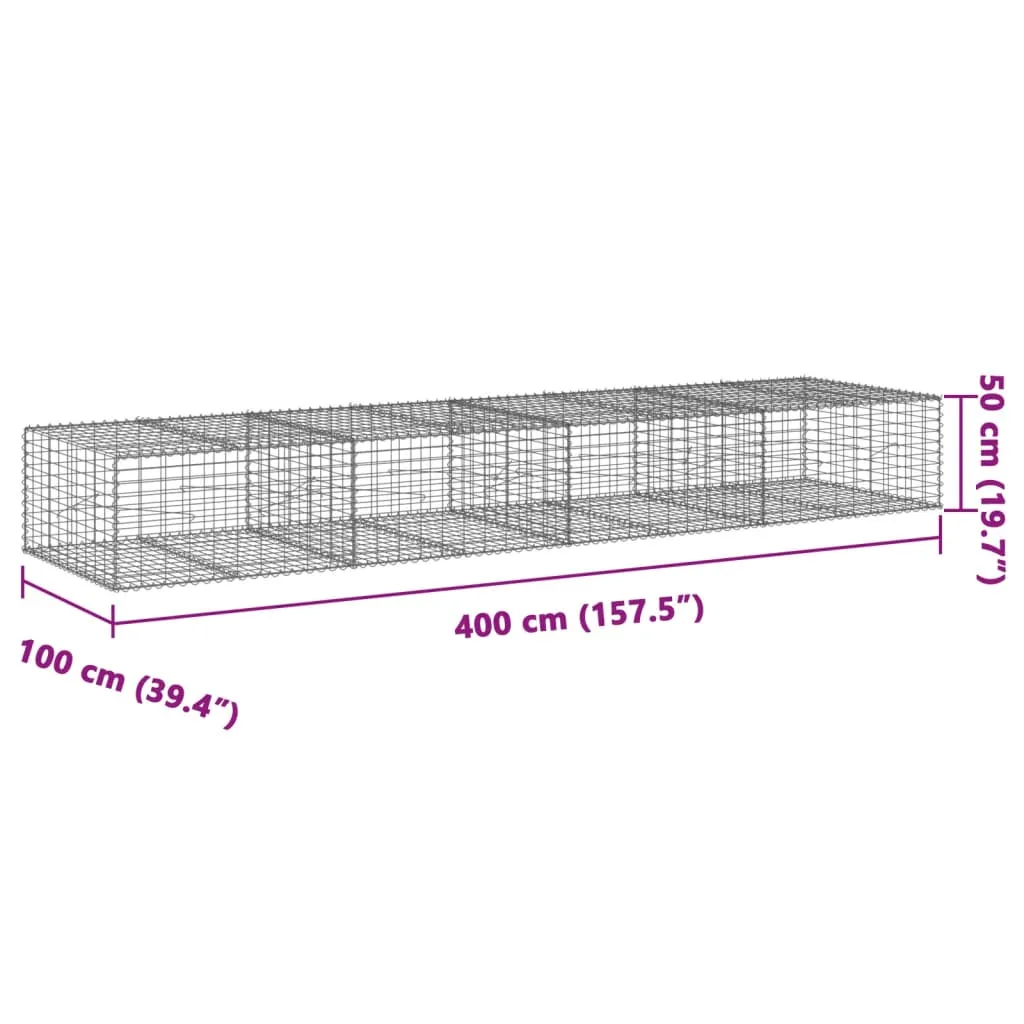 vidaXL Gabion Basket with Cover 400x100x50 cm Galvanised Iron