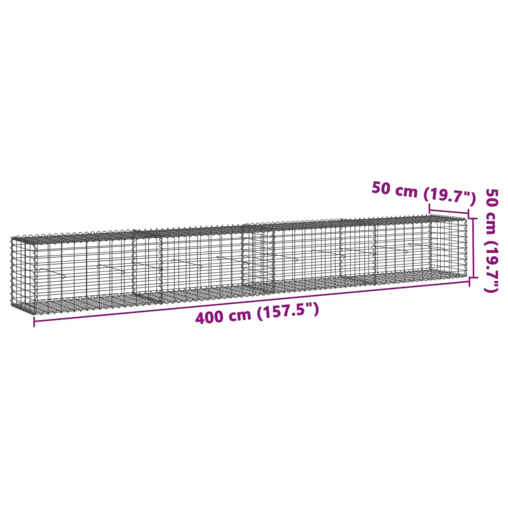 vidaXL Gabion Basket with Cover 400x50x50 cm Galvanised Iron