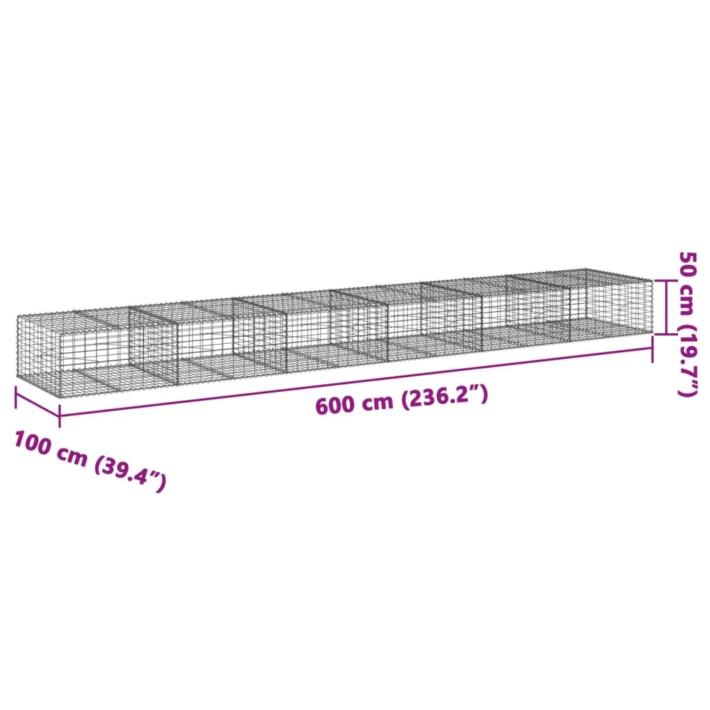 vidaXL Gabion Basket with Cover 600x100x50 cm Galvanised Iron