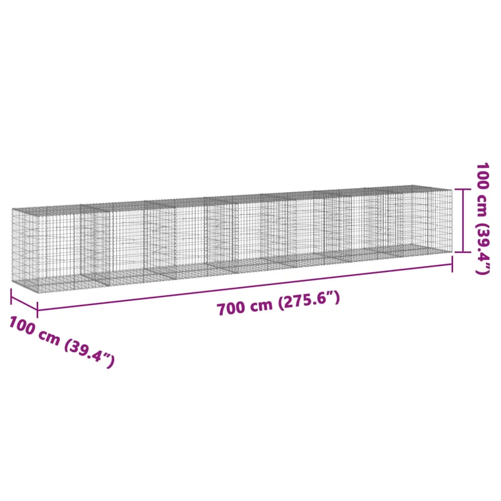 vidaXL Gabion Basket with Cover 700x100x100 cm Galvanised Iron