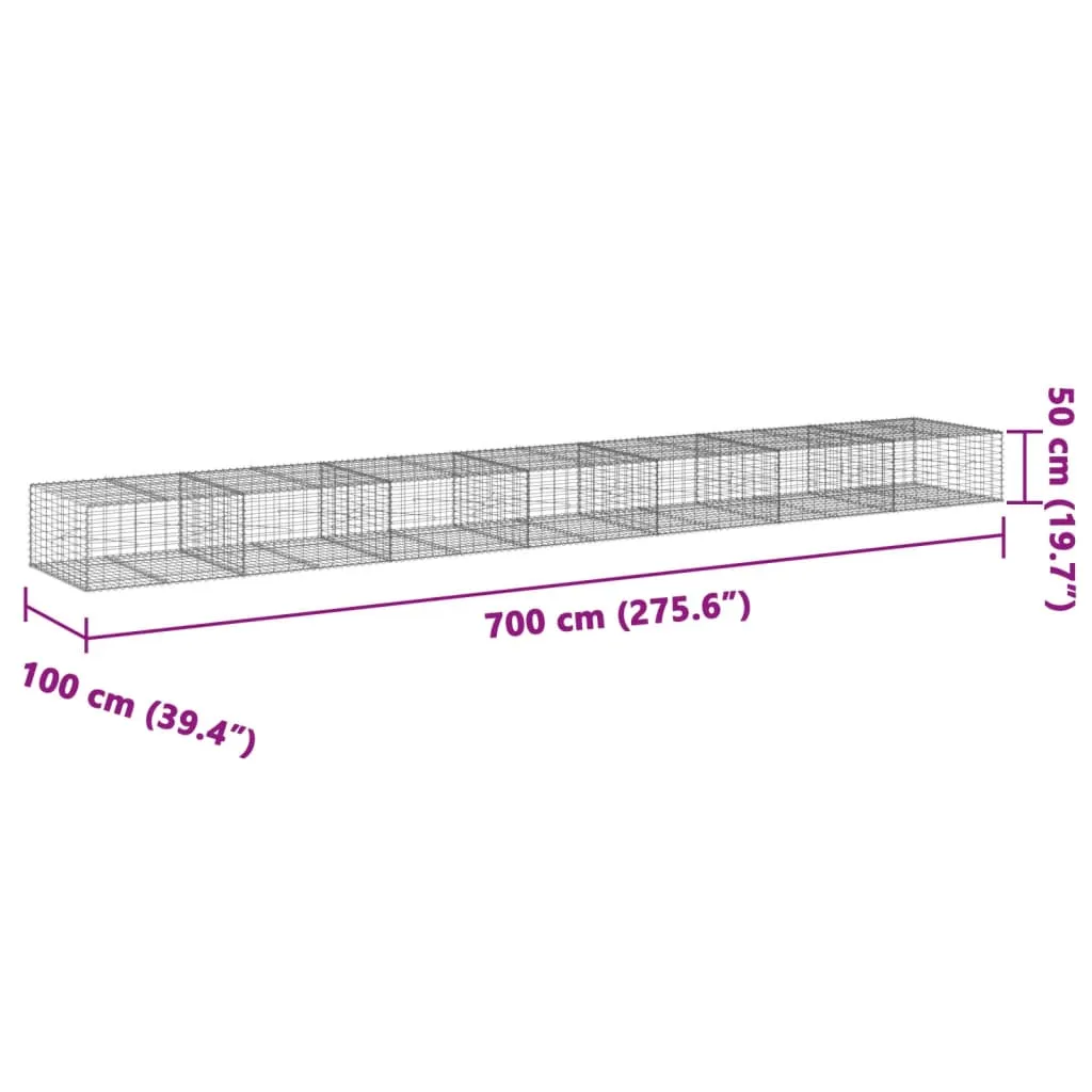 vidaXL Gabion Basket with Cover 700x100x50 cm Galvanised Iron